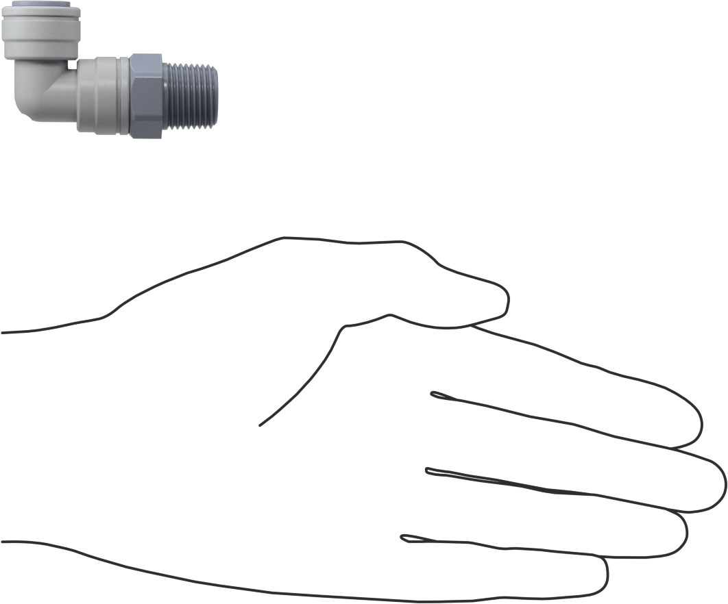 Asetal Plastik Çek Valf, 3/8 NPT Erkek x 3/8" Dişi Push-to-Connect, Dirsek