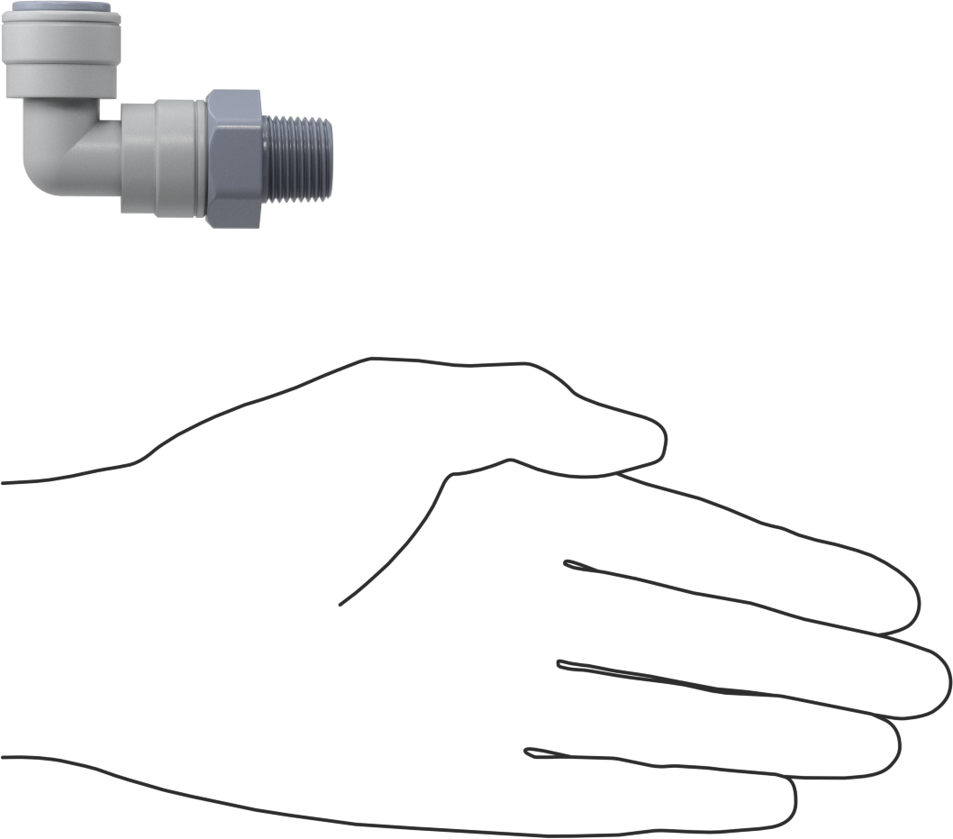Asetal Plastik Çek Valf, 1/2" Dişi Push-to-Connect x 3/8 NPT Erkek, Dirsek