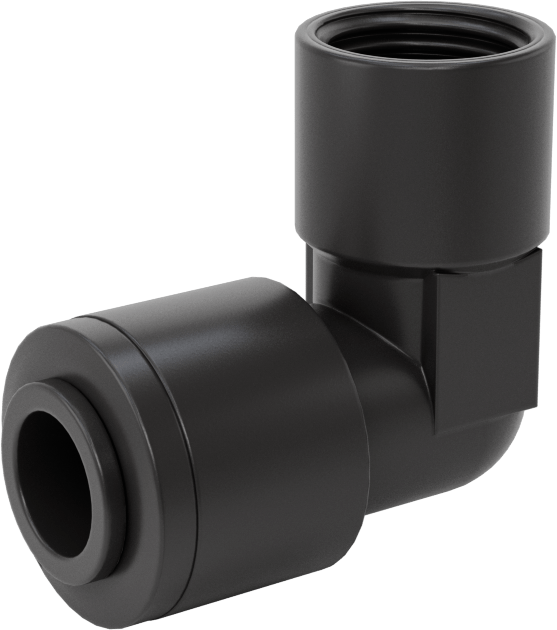 Kimyasallar için Bas-Bağlan Boru Bağlantı Parçası, PVDF 90 Derece Dirsek, 3/8" Boru Dış Çapı x 1/4 NPTF Dişi için