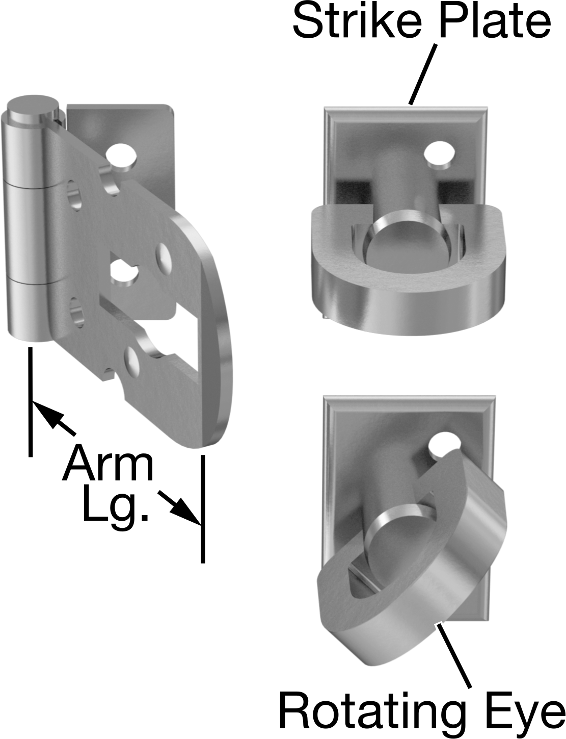 Dönen Gözlü Kilitlenebilir Mandal, 1-1/2“ x 7/8” x 1/16" Kollu, 304 Paslanmaz Çelik