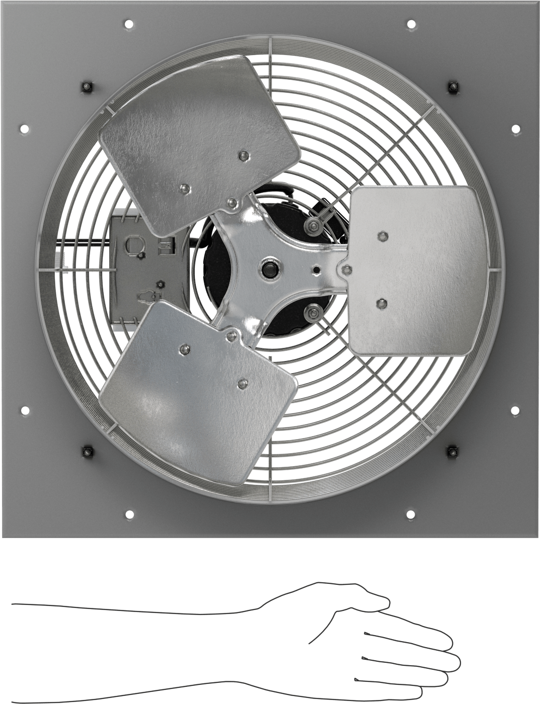 Toz Geçirmez Doğrudan Tahrikli Duvara Monte Egzoz Fanı, 16" Çaplı Bıçaklı, 120V AC, 2100 CFM Hava Akışı