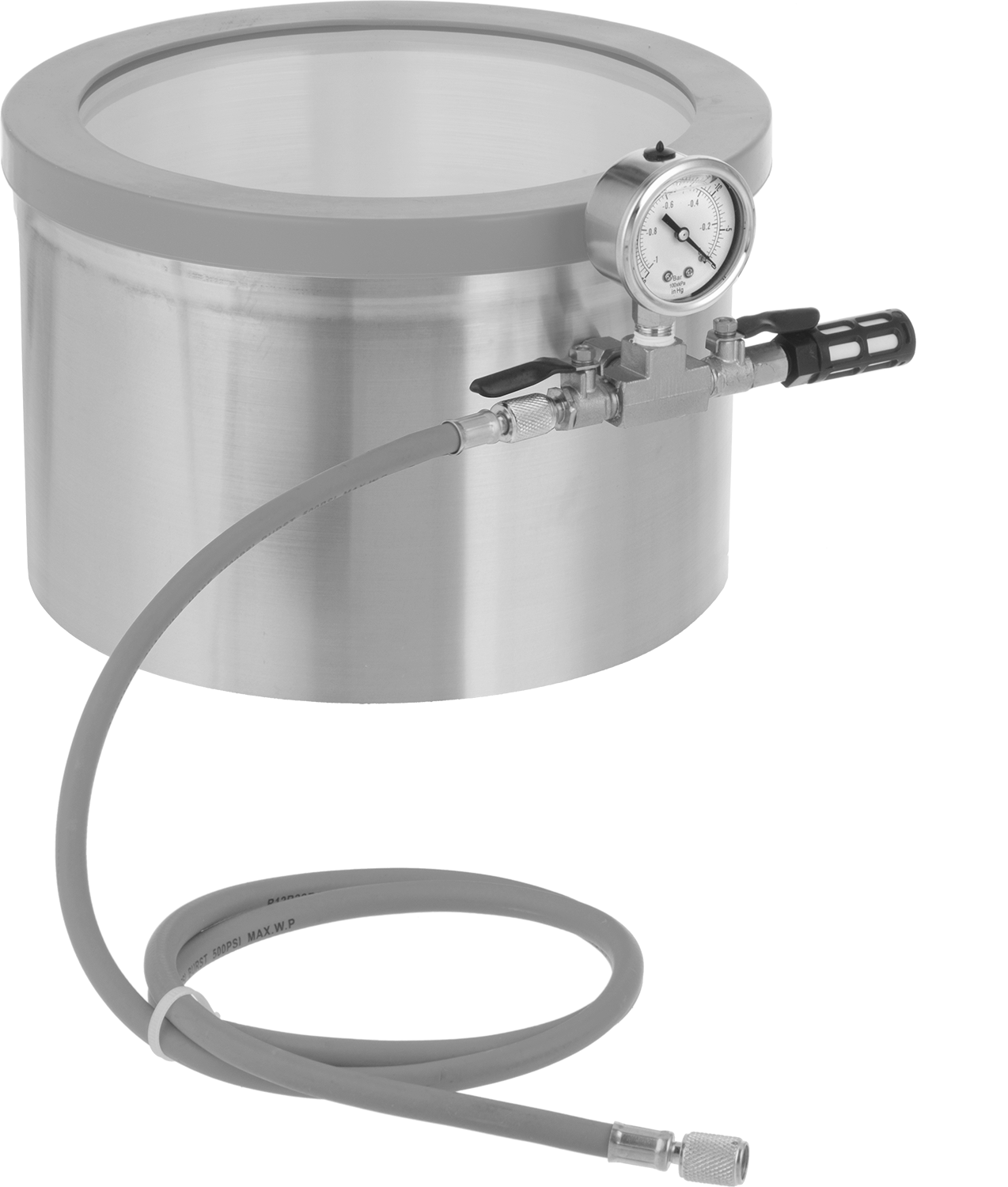 Vacuum Container, Aluminum with Side-Mount Gauge, Acrylic Lid with Seal, 2 Gallon