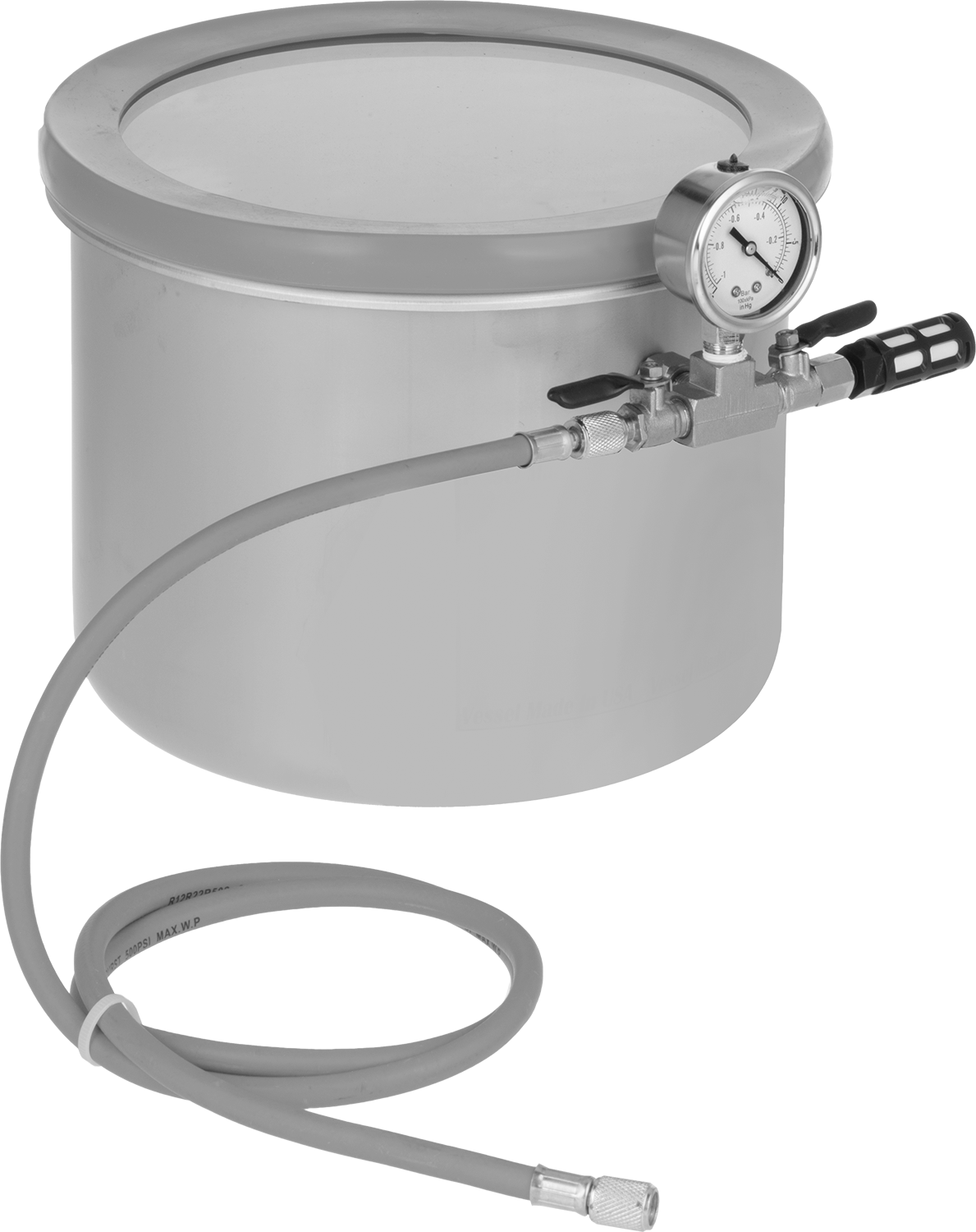 Vacuum Container, 304 Stainless Steel with Side-Mount Gauge, Glass Lid with Seal, 11.25" Diameter