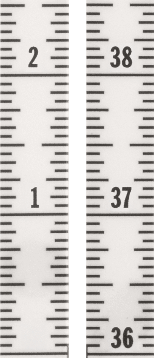 Yapışkan Arka Yüzlü Plastik Dikey Cetvel, Aşağıdan Yukarıya Okur, 6 ft. Uzunluk, 16'lık Ölçek İşaretleri, 1/2" Genişlik