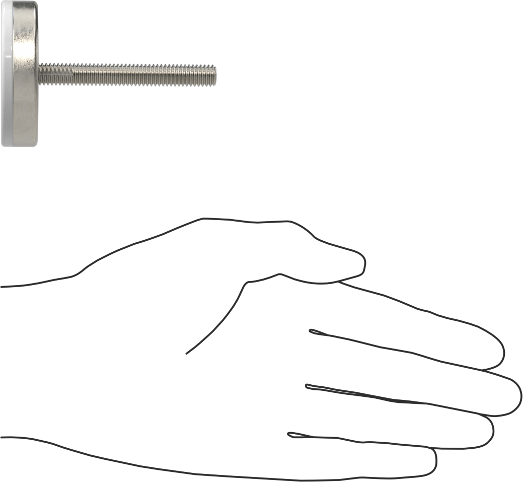 Naylon Yastıklı 303 Paslanmaz Çelik Sert Seviyeleme Montaj Parçası, 2“ Uzunlukta 5/16”-18 Dişli Saplama, 2" Taban Çapı