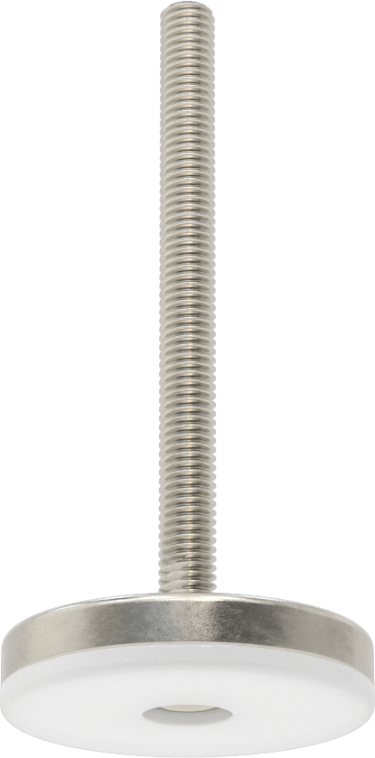 Naylon Yastıklı 303 Paslanmaz Çelik Sert Seviyeleme Montaj Parçası, 4“ Uzunlukta 3/8”-16 Dişli Saplama, 2-3/8 inç Taban Çapı