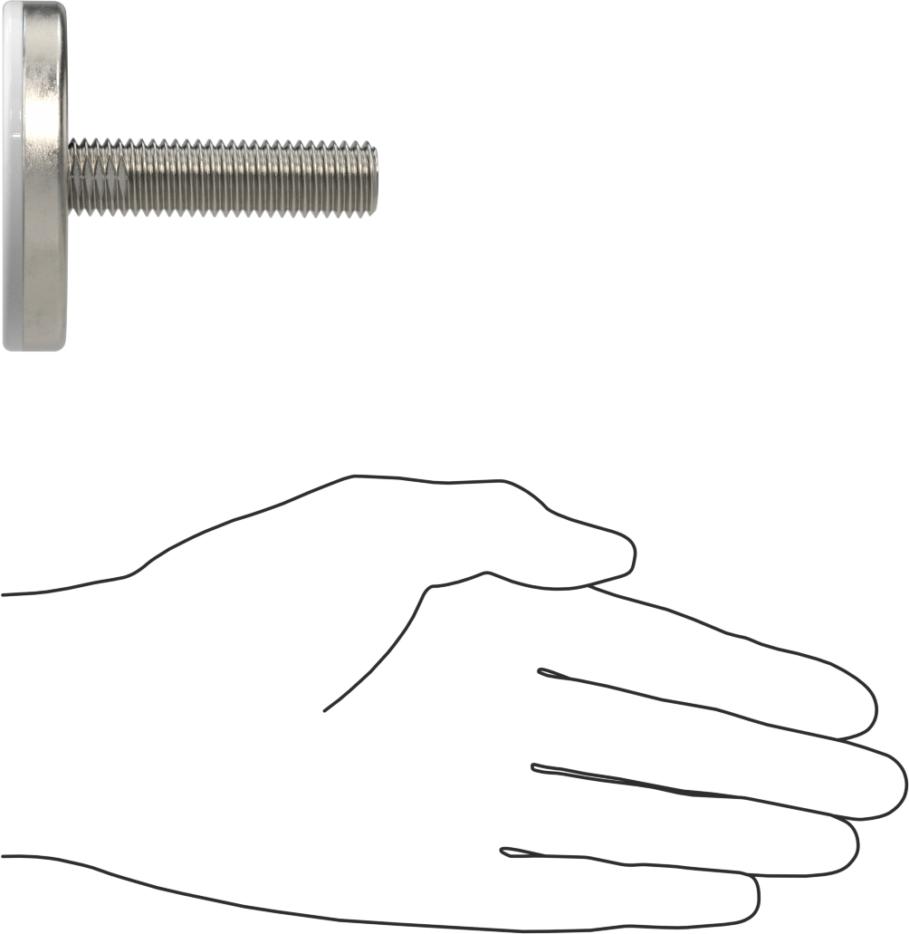 Naylon Yastıklı 303 Paslanmaz Çelik Sert Seviyeleme Montaj Parçası, 2“ Uzunlukta 5/8”-11 Dişli Saplama, 2-3/4" Taban Çapı
