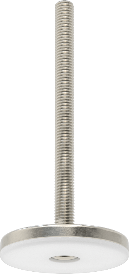 Naylon Yastıklı 303 Paslanmaz Çelik Sert Seviyeleme Montaj Parçası, 6“ Uzunluk, 1/2”-13 Dişli Saplama, 3-3/16" Taban Çapı