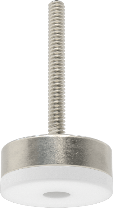 Naylon Yastıklı 303 Paslanmaz Çelik Sert Seviyeleme Montaj Parçası, 1-1/2" Uzunlukta 10-24 Dişli Saplama, 1-3/16" Taban Çapı