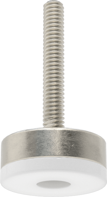 Naylon Yastıklı 303 Paslanmaz Çelik Sert Seviyeleme Montaj Parçası, 1-1/2“ Uzunlukta 1/4”-20 Dişli Saplama, 1-3/16" Taban Çapı