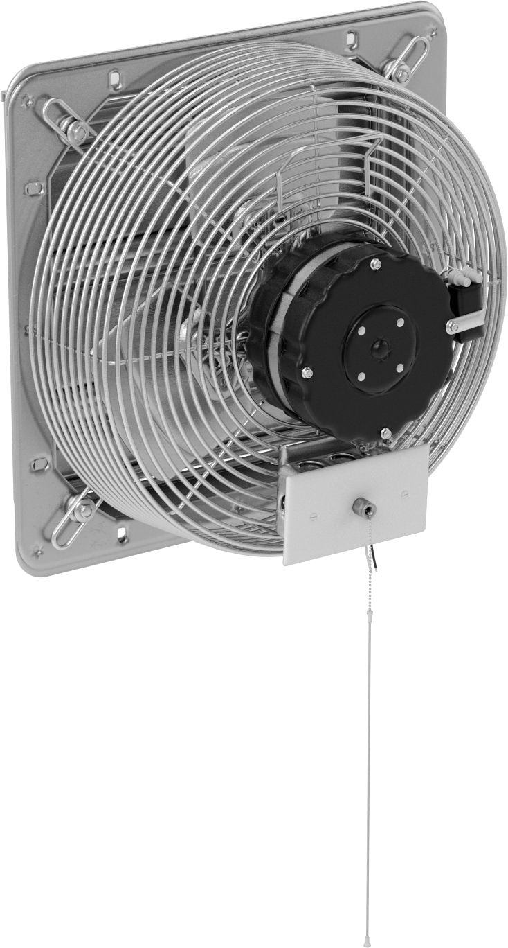 Hafif Hizmet Tipi Doğrudan Tahrikli Duvara Monte Egzoz Fanı, Panjurlu, 120 V AC Sabit Kablolama, 12" Bıçak Çapı