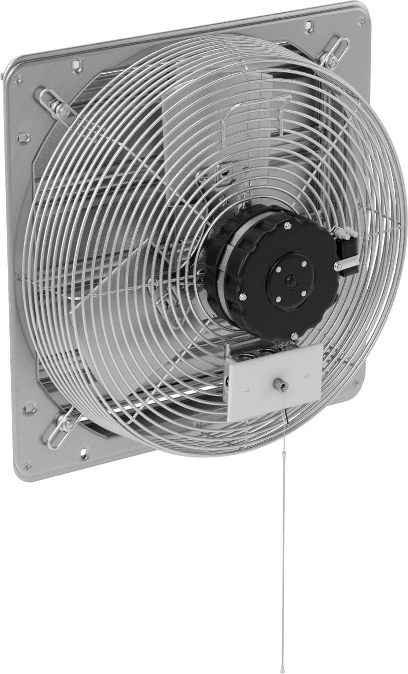 Hafif Hizmet Tipi Doğrudan Tahrikli Duvara Monte Egzoz Fanı, Panjurlu, 120V AC, Sabit Kablolama, 16" Bıçak Çapı