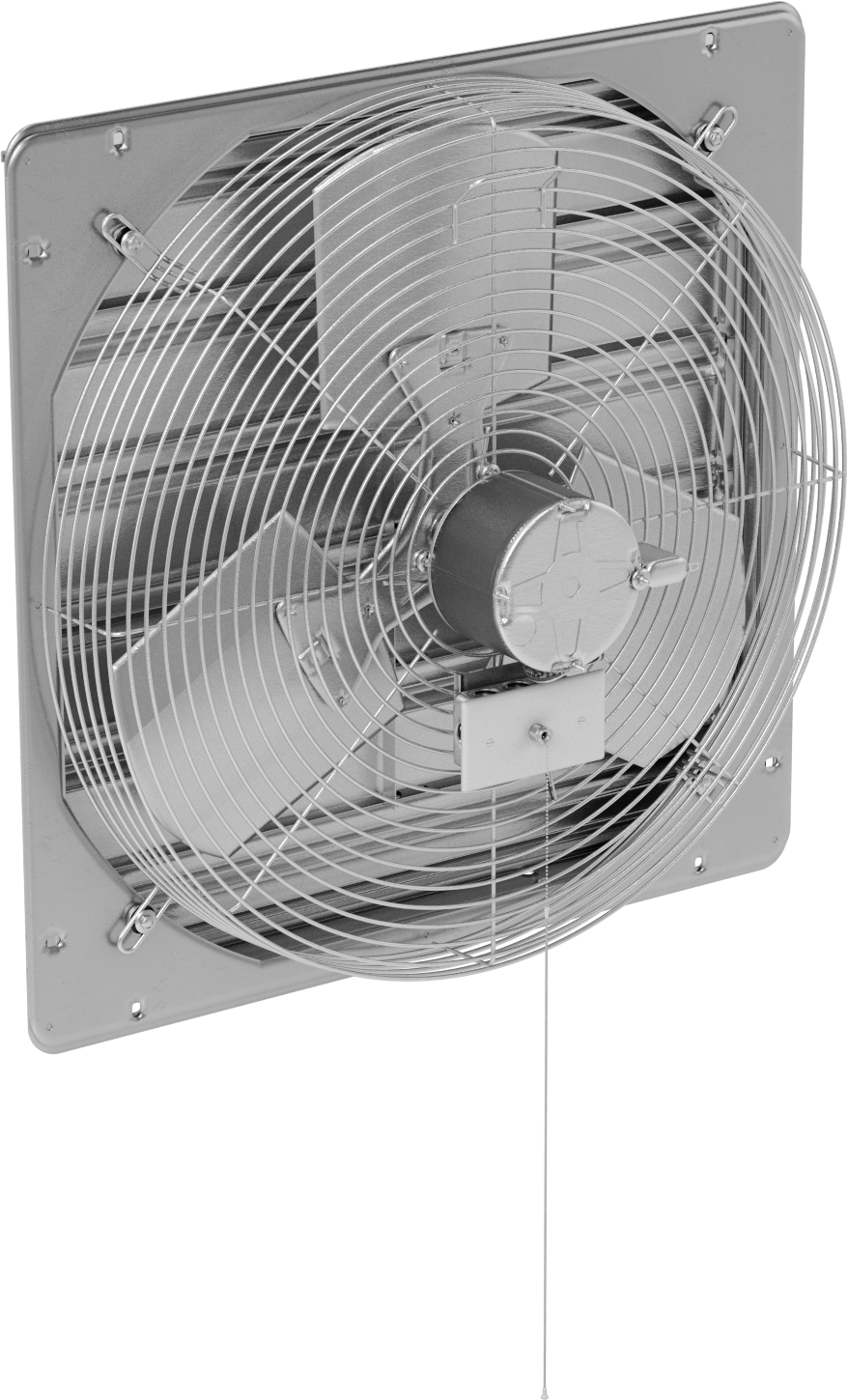 Hafif Hizmet Tipi Doğrudan Tahrikli Duvara Monte Egzoz Fanı, Panjurlu, 120 V AC Sabit Kablolama, 24" Bıçak Çapı