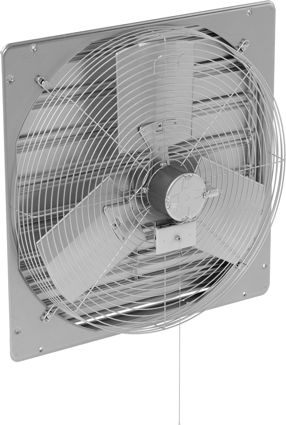 Hafif Hizmet Tipi Doğrudan Tahrikli Duvara Monte Egzoz Fanı, Panjurlu, 120V AC, Sabit Kablolama, 30" Bıçak Çapı