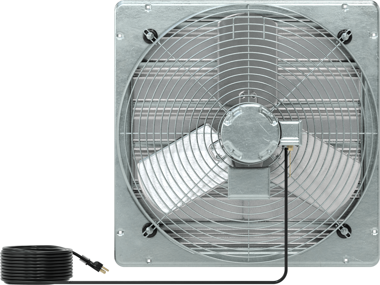 Hafif Hizmet Tipi Doğrudan Tahrikli Duvara Monte Egzoz Fanı, Panjurlu, 120V AC, Üç Uçlu Fiş, 24" Bıçak Çapı