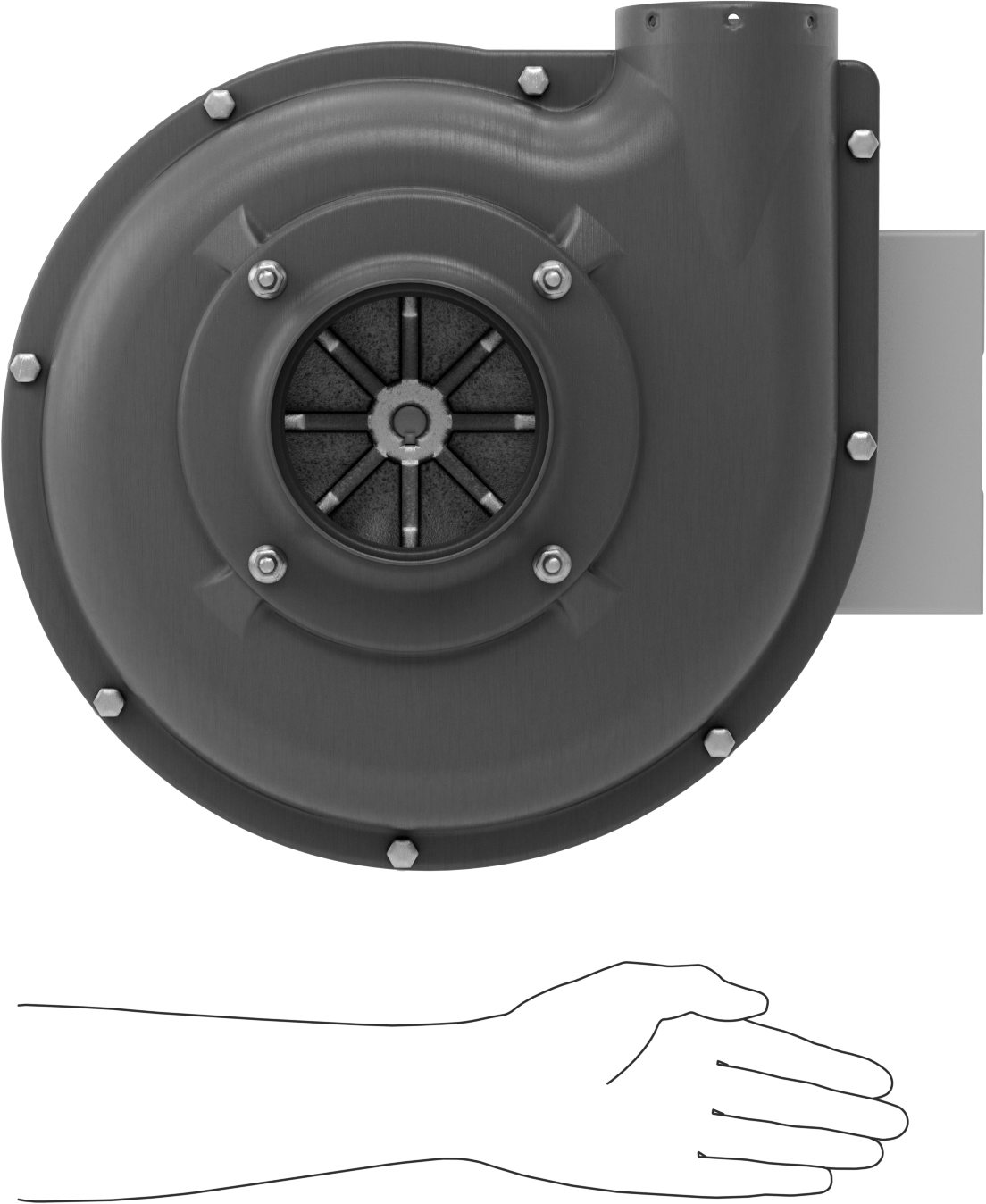 Yüksek Çıkışlı Üfleyici, Yuvarlak Çıkış, Tamamen Kapalı, 120/230V AC, 1/3 hp