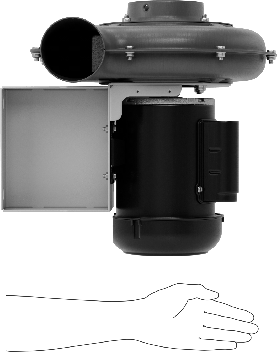 Yüksek Çıkışlı Üfleyici, Yuvarlak Çıkış, Tamamen Kapalı, 120/230V AC, 3/4 hp