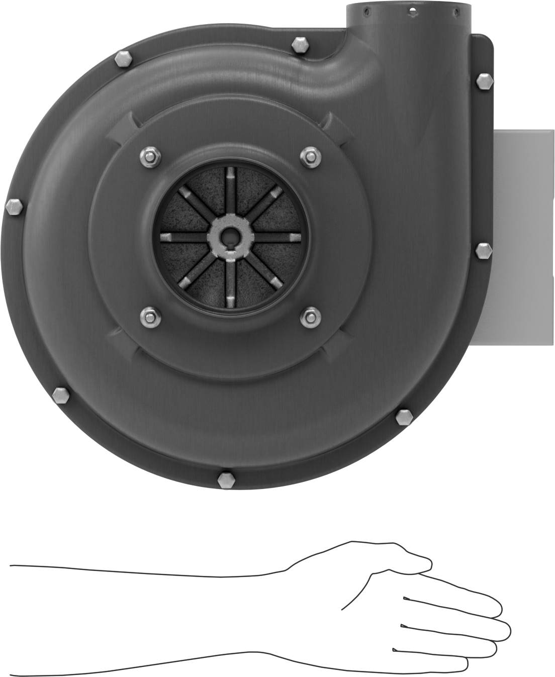 Yüksek Çıkışlı Üfleyici, Yuvarlak Çıkış, Tamamen Kapalı, 230/460V AC, 3/4 hp