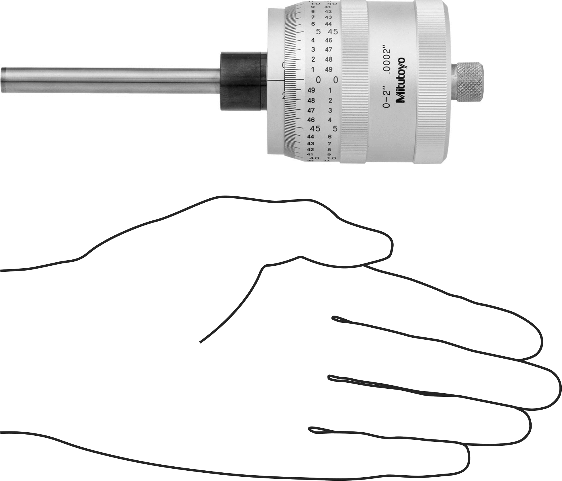 Mitutoyo Mikrometre Kafası, Model Numarası 197-201, Dönmeyen Mil, 0“ ila 2” Aralık