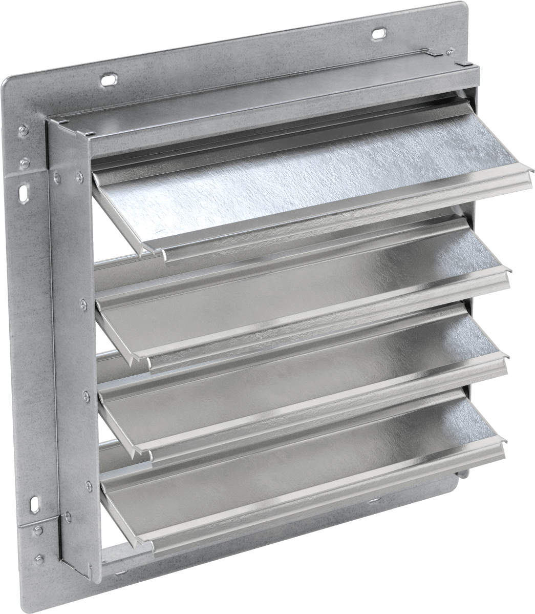 Yüzeye Monte Edilebilir Ayarlanabilir Kanatlı Duvar Tipi Panjur, Galvanizli Çelik Çerçeve ve Alüminyum Bıçaklı, 14-1/2" Kare Açıklık için