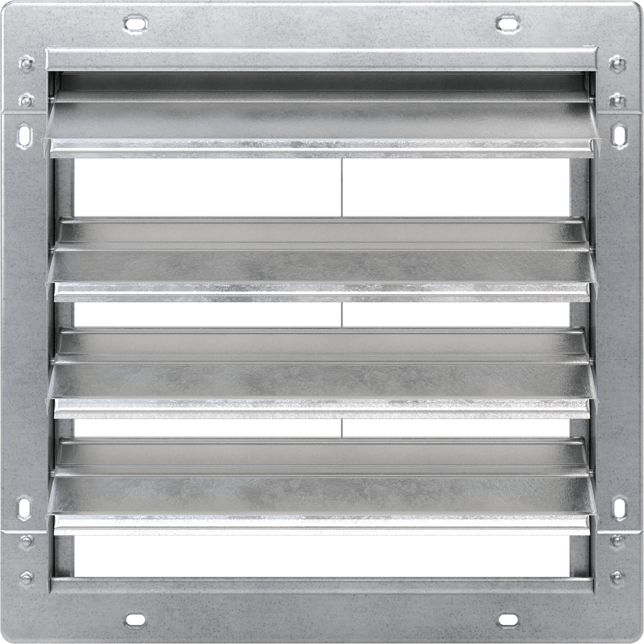 Yüzeye Monte Edilebilir Ayarlanabilir Kanatlı Duvar Tipi Panjur, Galvanizli Çelik Çerçeve ve Alüminyum Bıçaklı, 14-1/2" Kare Açıklık için