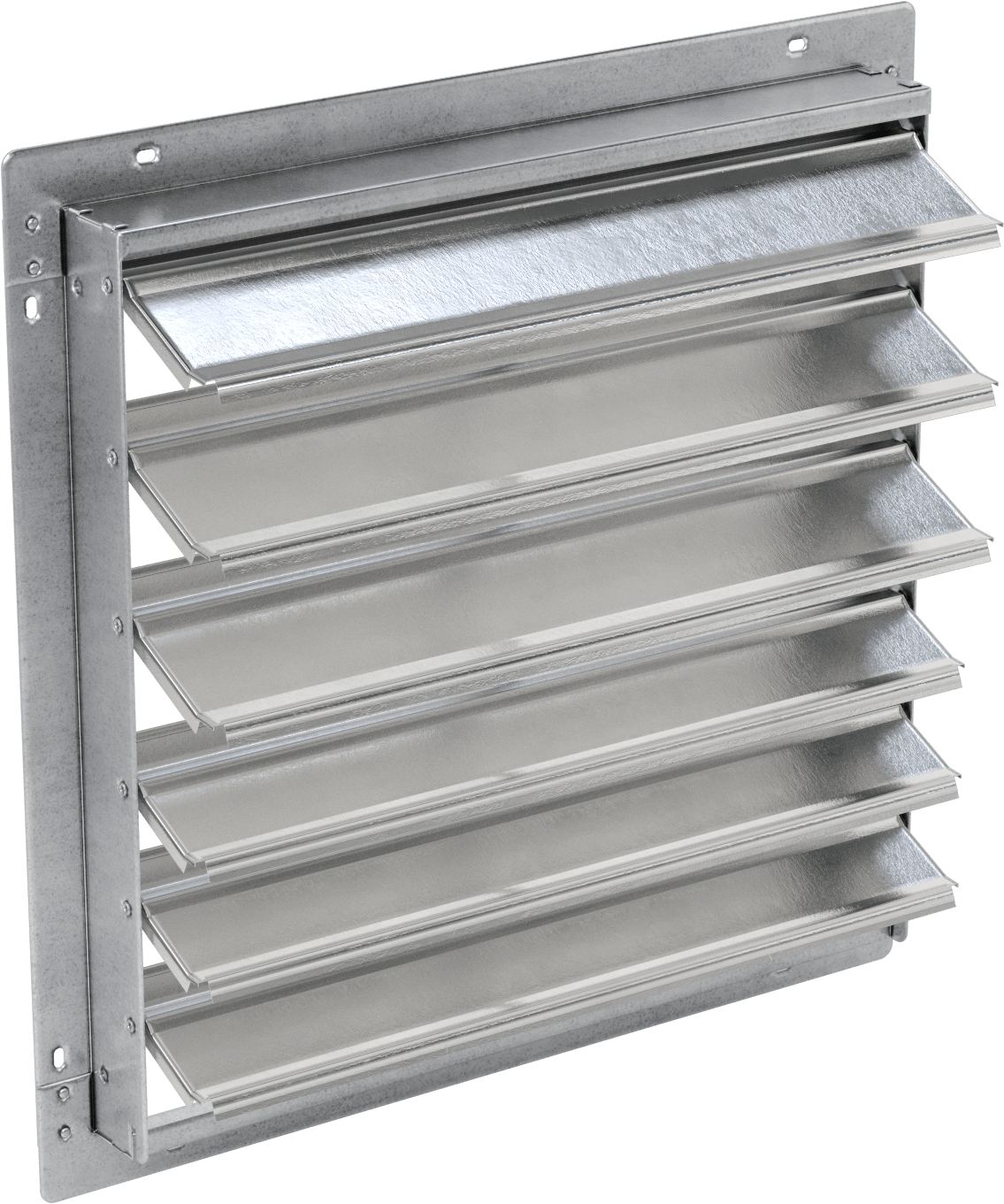 Yüzeye Monte Edilebilir Ayarlanabilir Kanatlı Duvar Tipi Panjur, Galvanizli Çelik Çerçeve ve Alüminyum Bıçaklı, 22-1/2" kare açıklık için