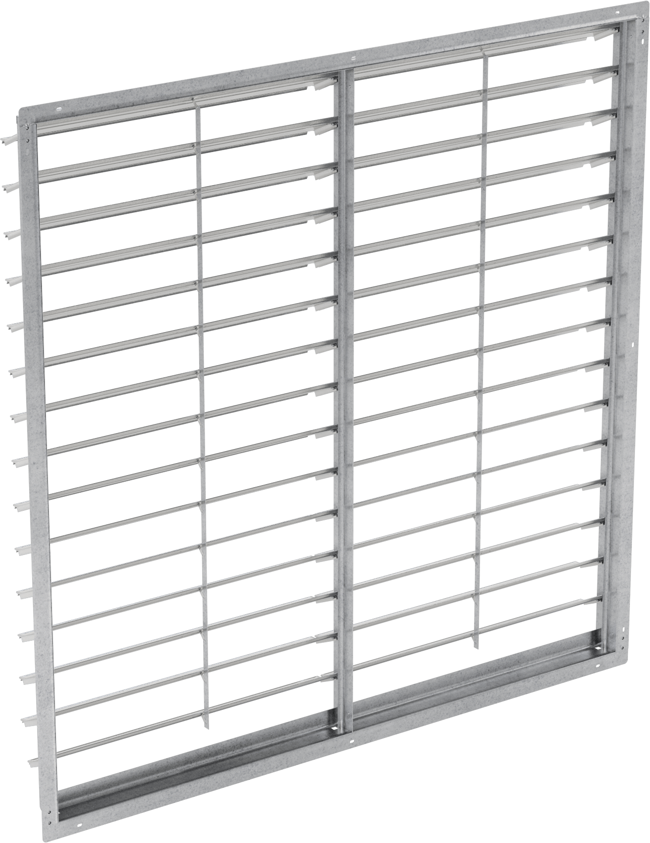 Yüzeye Monte Edilebilir Ayarlanabilir Kanatlı Duvar Tipi Panjur, Galvanizli Çelik Çerçeve ve Alüminyum Bıçaklı, 60-1/2" Kare Açıklık için