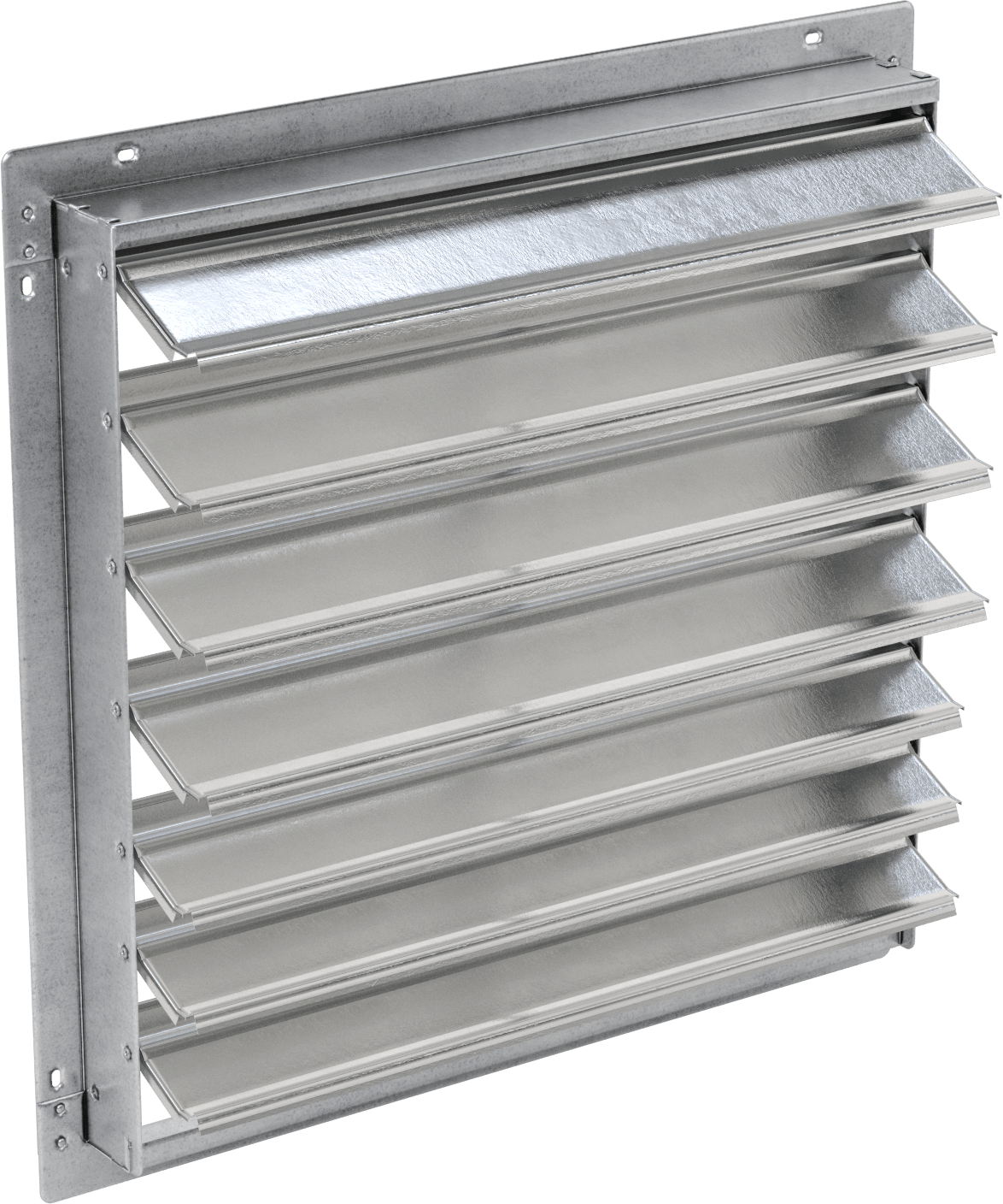 Yüzeye Monte Edilebilir Ayarlanabilir Kanatlı Duvar Tipi Panjur, Galvanizli Çelik Çerçeve ve Alüminyum Bıçaklı, 26-1/2" Kare Açıklık için
