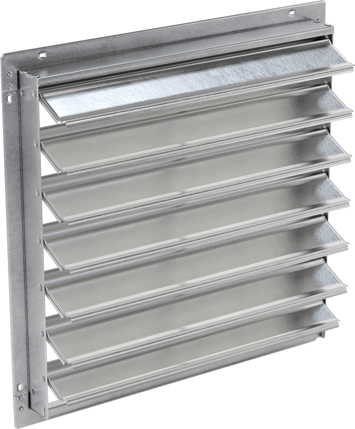 Yüzeye Monte Edilebilir Ayarlanabilir Kanatlı Duvar Tipi Panjur, Galvanizli Çelik Çerçeve ve Alüminyum Bıçaklı, 28-1/2" kare açıklık için