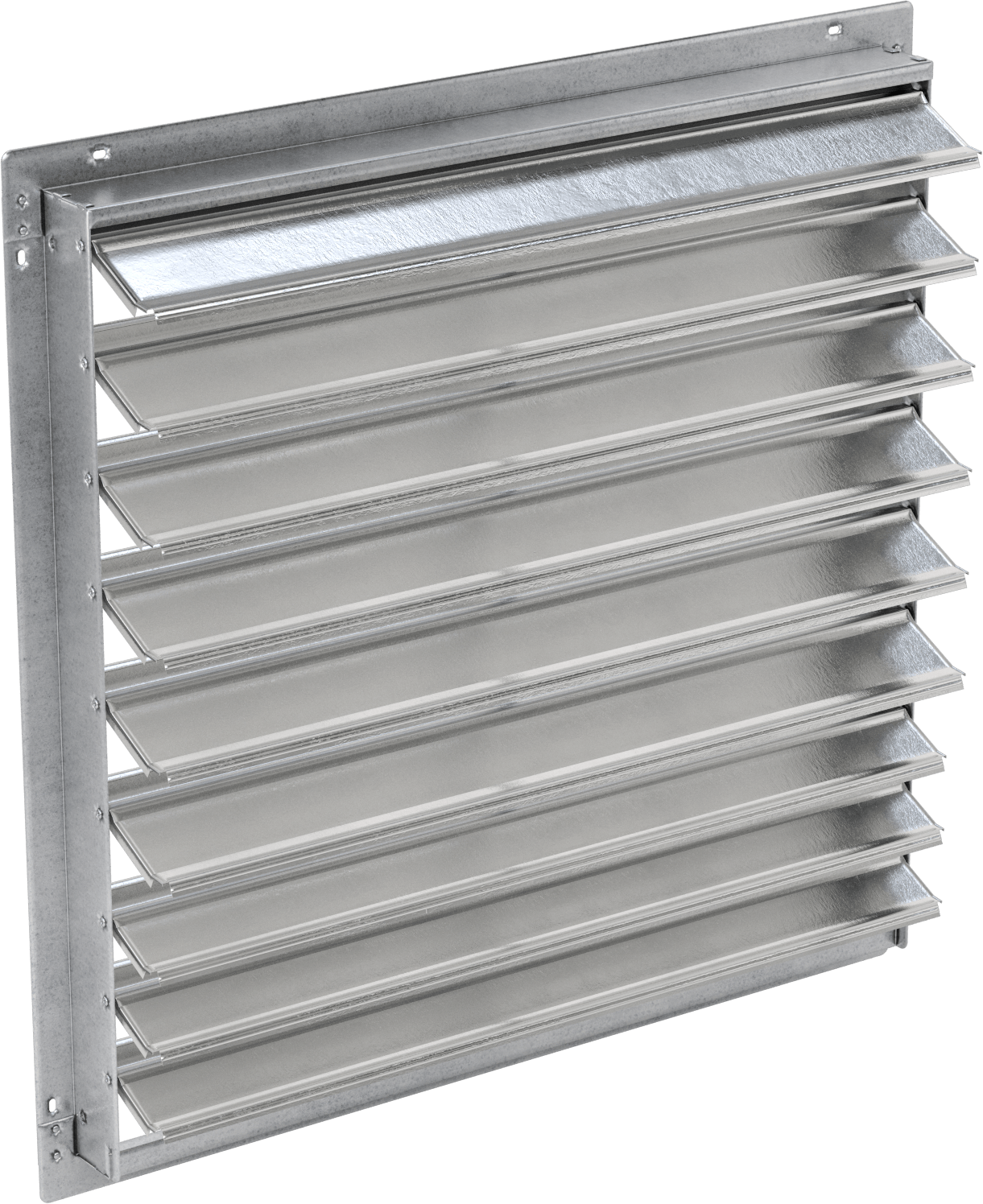 Yüzeye Monte Edilebilir Ayarlanabilir Kanatlı Duvar Tipi Panjur, Galvanizli Çelik Çerçeve ve Alüminyum Bıçaklı, 34-1/2" Kare Açıklık için