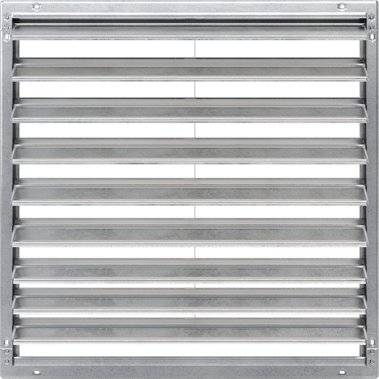 Yüzeye Monte Edilebilir Ayarlanabilir Kanatlı Duvar Tipi Panjur, Galvanizli Çelik Çerçeve ve Alüminyum Bıçaklı, 34-1/2" Kare Açıklık için