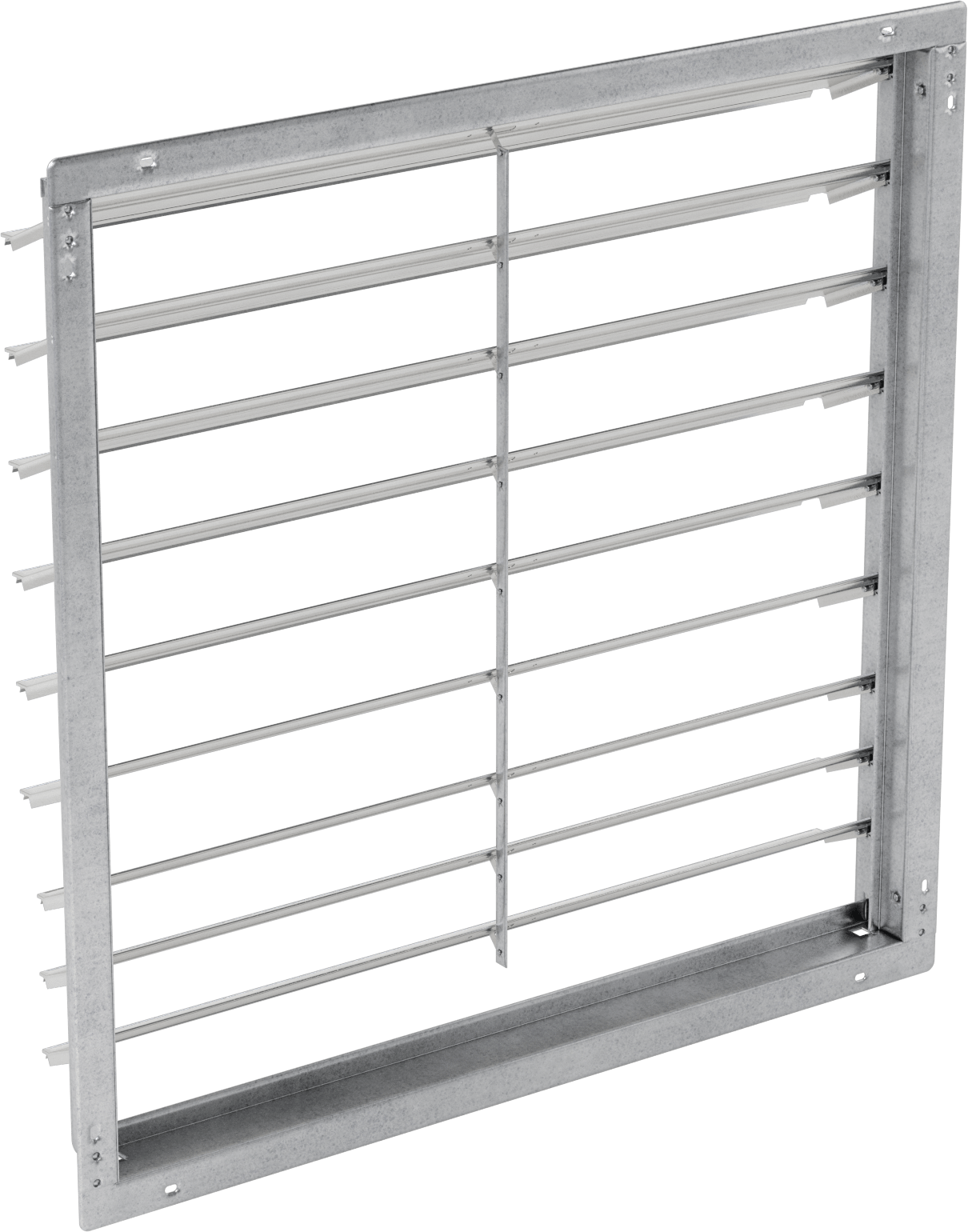Yüzeye Monte Edilebilir Ayarlanabilir Kanatlı Duvar Tipi Panjur, Galvanizli Çelik Çerçeve ve Alüminyum Bıçaklı, 34-1/2" Kare Açıklık için