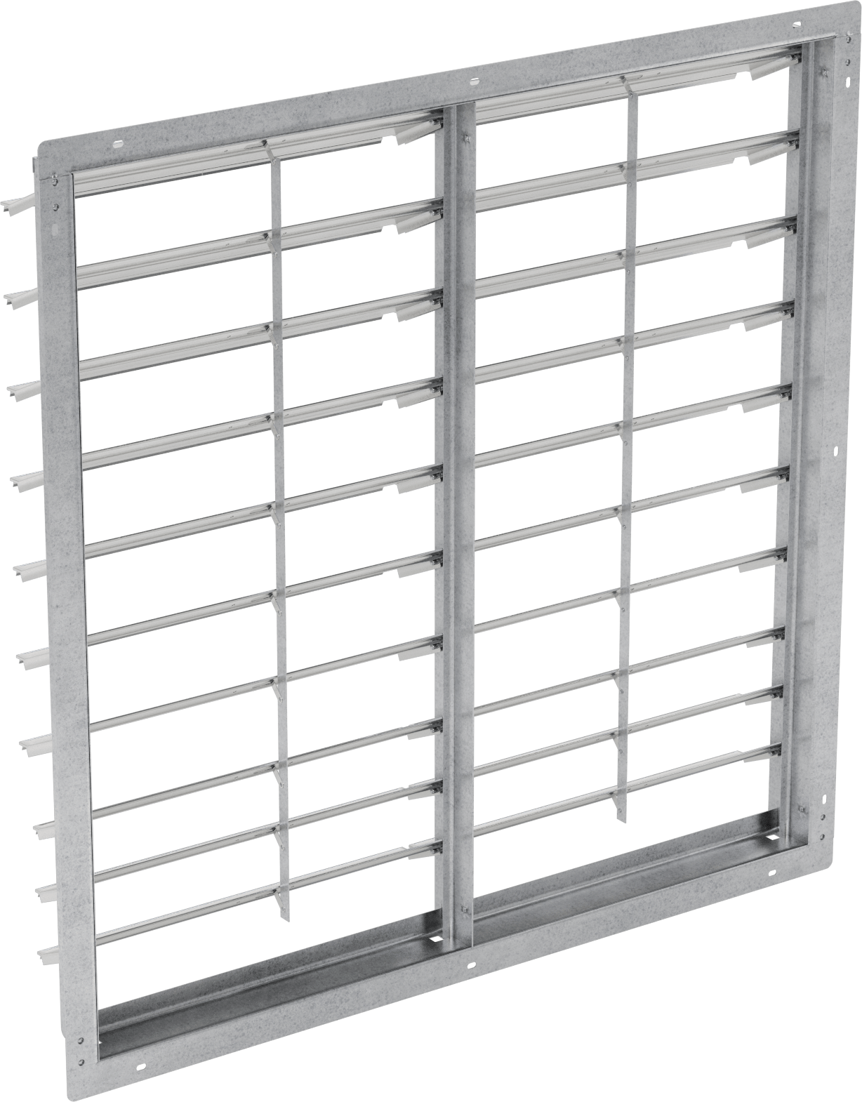 Yüzeye Monte Edilebilir Ayarlanabilir Kanatlı Duvar Tipi Panjur, Galvanizli Çelik Çerçeve ve Alüminyum Bıçaklı, 38-1/2" Kare Açıklık için