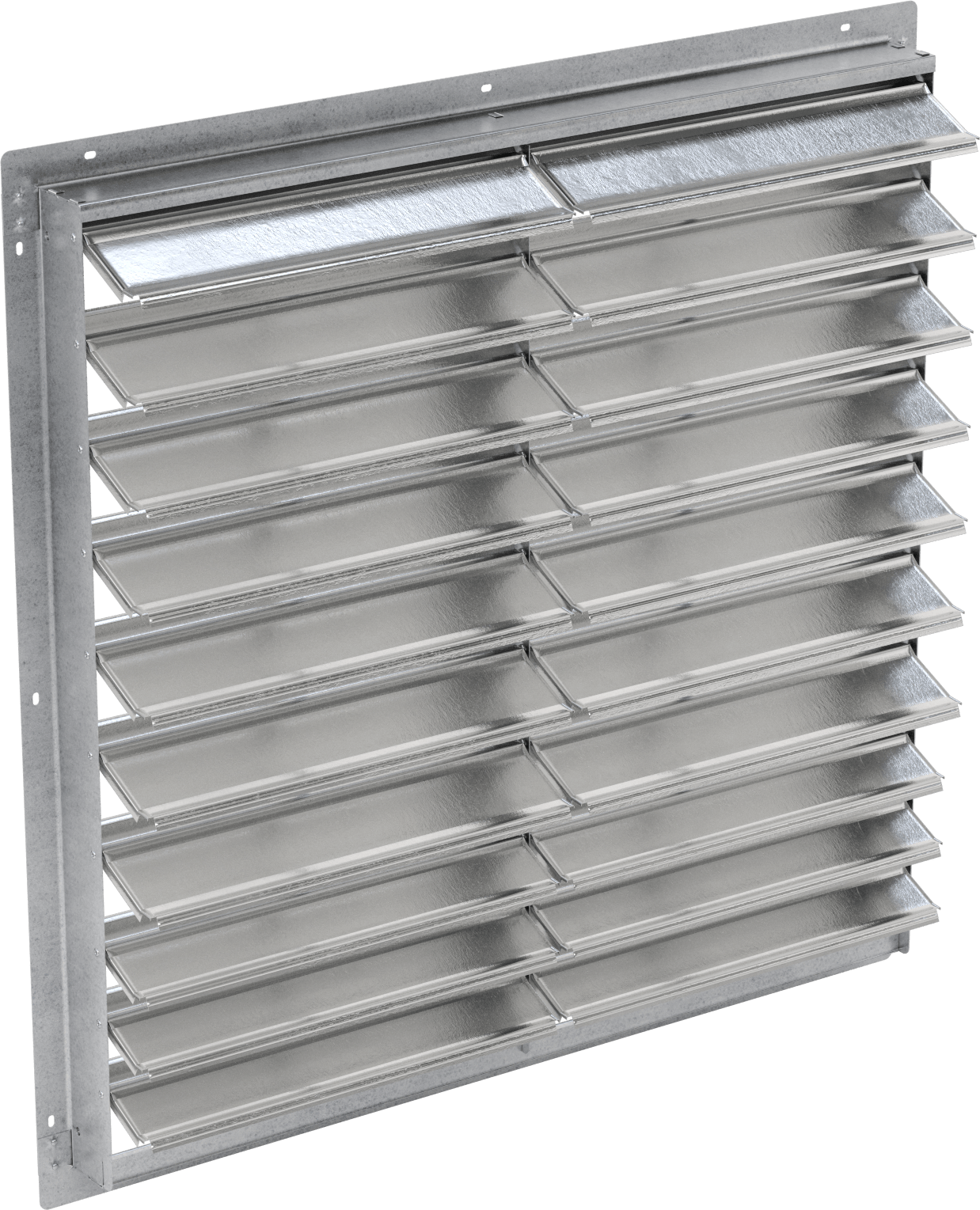 Yüzeye Monte Edilebilir Ayarlanabilir Kanatlı Duvar Tipi Panjur, Galvanizli Çelik Çerçeve ve Alüminyum Bıçaklı, 38-1/2" Kare Açıklık için