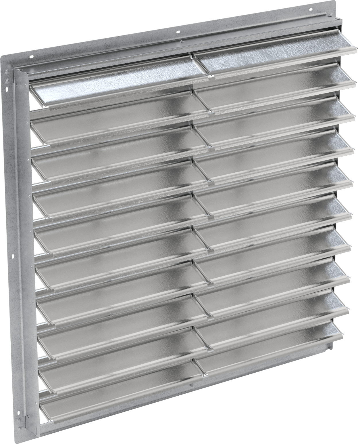 Yüzeye Monte Edilebilir Ayarlanabilir Kanatlı Duvar Tipi Panjur, Galvanizli Çelik Çerçeve ve Alüminyum Bıçaklı, 40-1/2" Kare Açıklık için