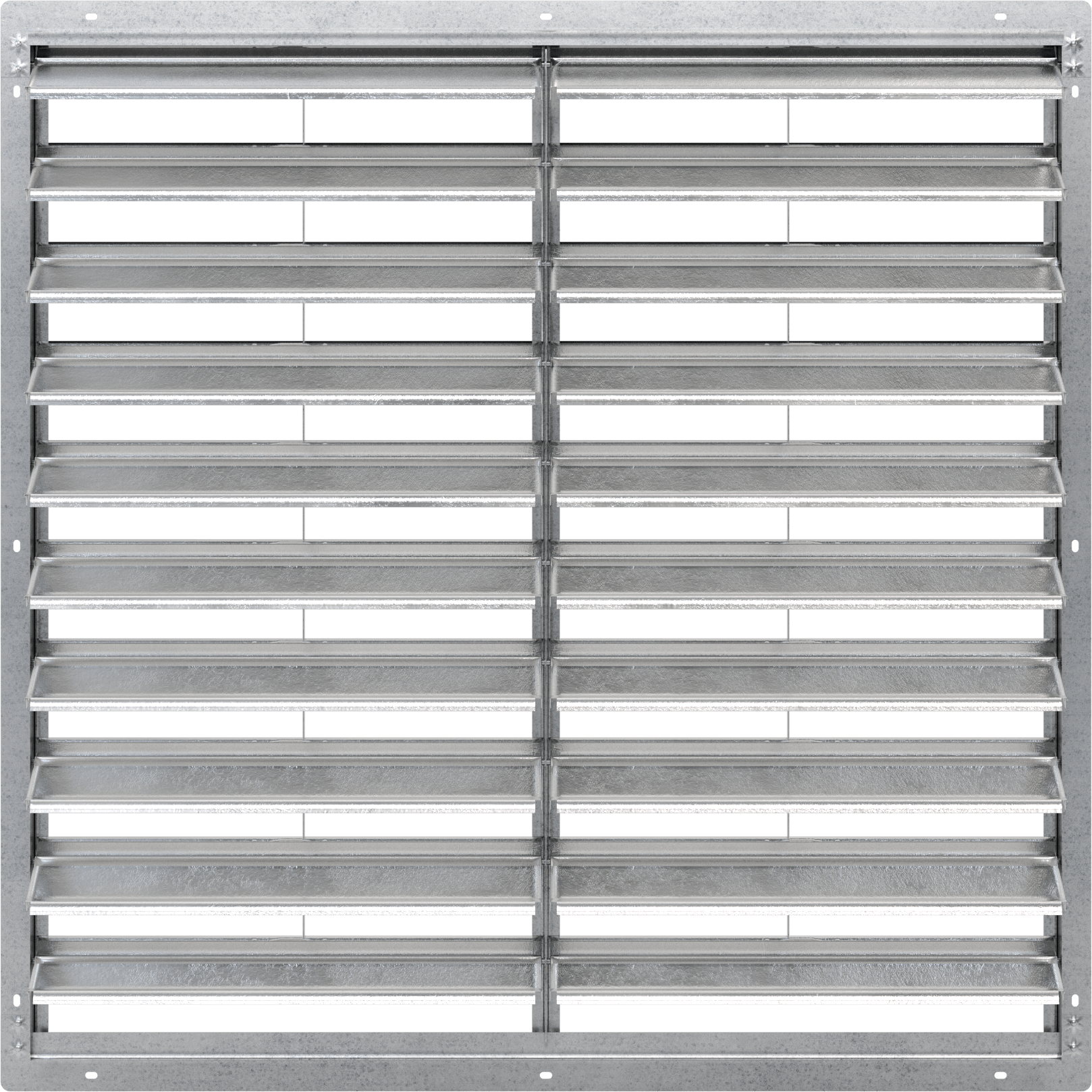 Yüzeye Monte Edilebilir Ayarlanabilir Kanatlı Duvar Tipi Panjur, Galvanizli Çelik Çerçeve ve Alüminyum Bıçaklı, 40-1/2" Kare Açıklık için