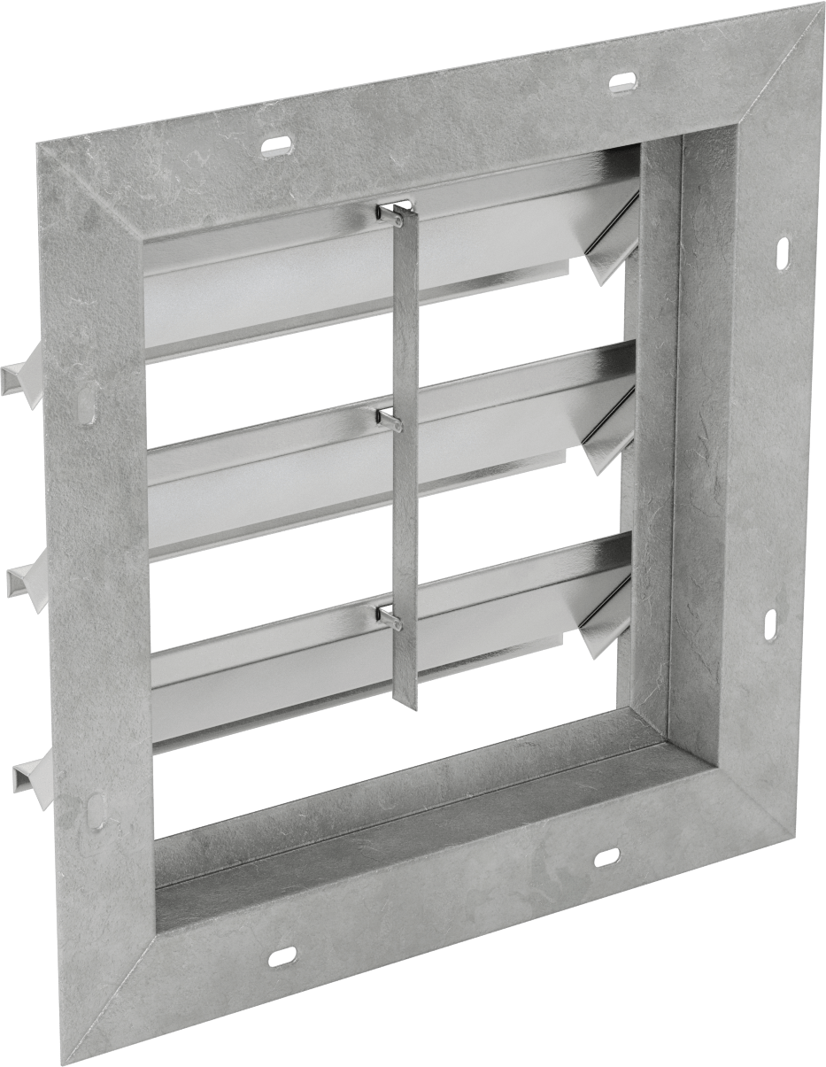 Yüzeye Monte Edilebilir Ayarlanabilir Kanatlı Duvar Tipi Panjur, Galvanizli Çelik Çerçeve ve Alüminyum Bıçaklı, 10-1/2" Kare Açıklık için