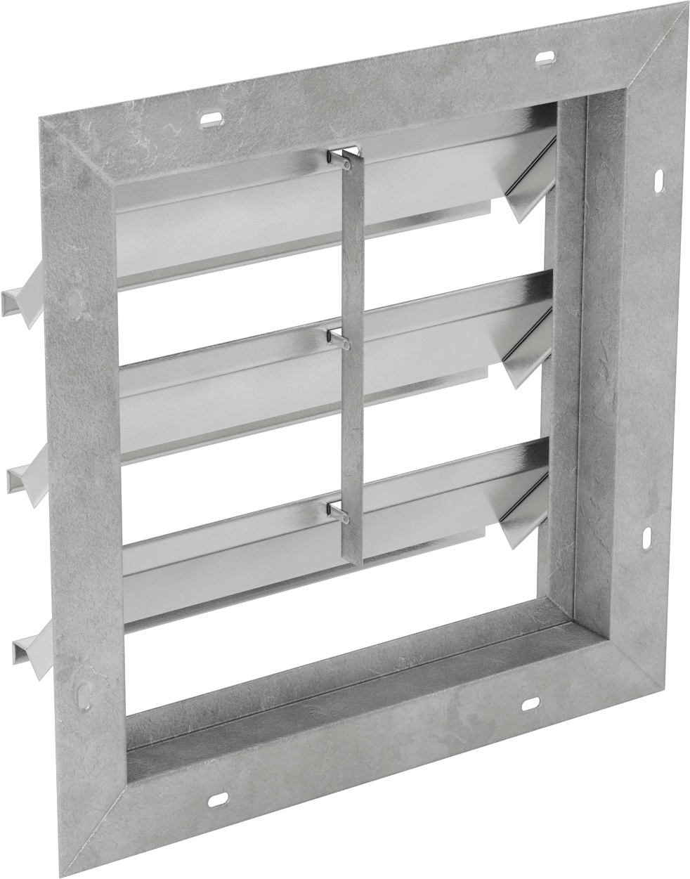 Yüzeye Monte Edilebilir Ayarlanabilir Kanatlı Duvar Tipi Panjur, Galvanizli Çelik Çerçeve ve Alüminyum Bıçaklı, 12-1/2" Kare Açıklık için