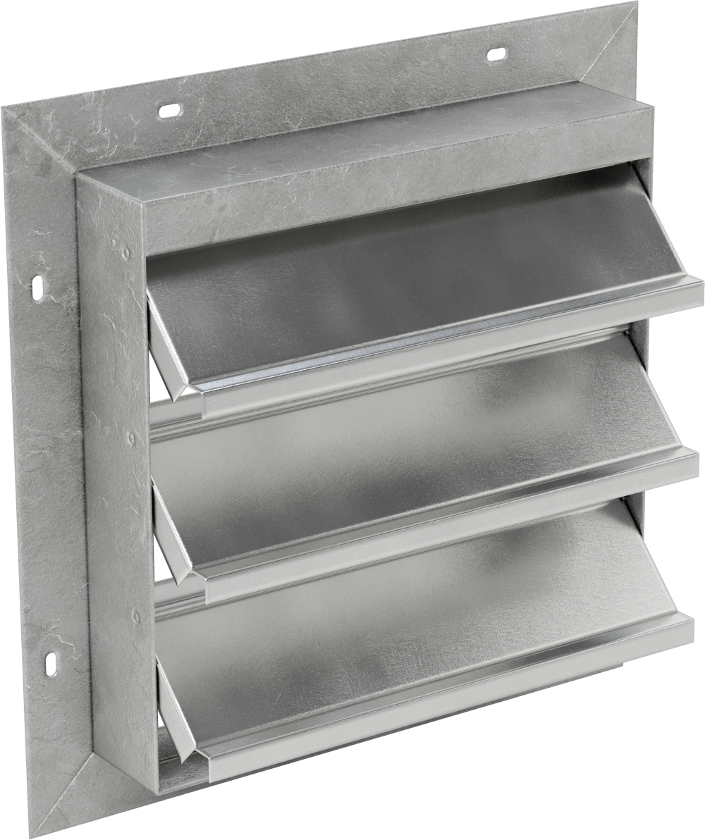 Yüzeye Monte Edilebilir Ayarlanabilir Kanatlı Duvar Tipi Panjur, Galvanizli Çelik Çerçeve ve Alüminyum Bıçaklı, 12-1/2" Kare Açıklık için