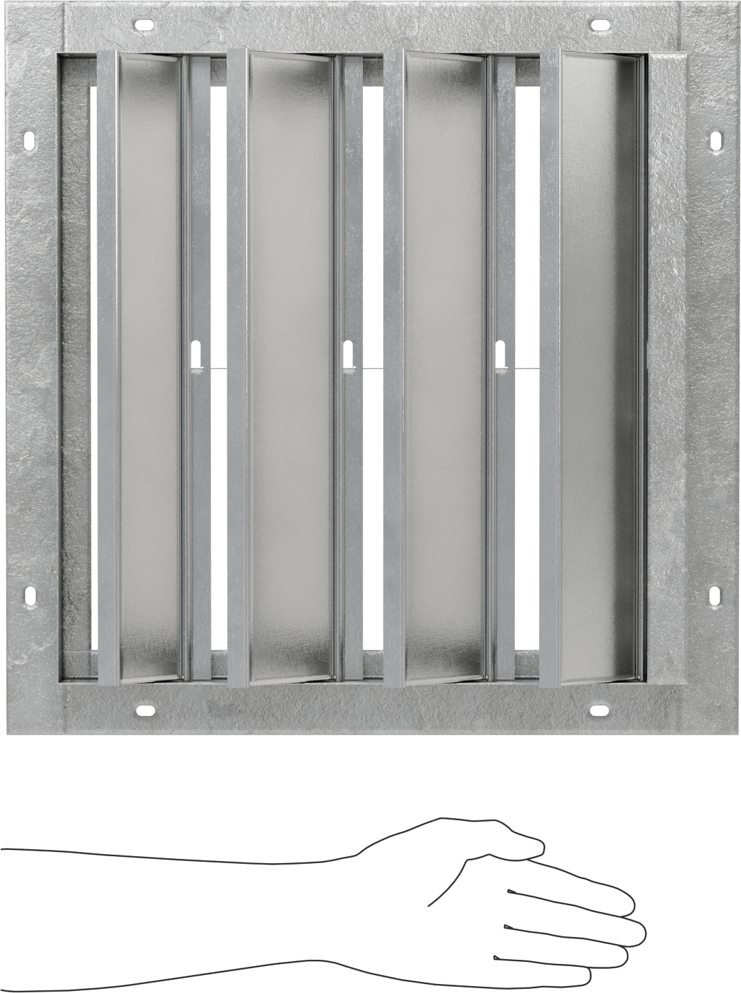 Yüzeye Monte Edilebilir Ayarlanabilir Kanatlı Duvar Tipi Panjur, Galvanizli Çelik Çerçeve ve Alüminyum Bıçaklı, 16-1/2" Kare Açıklık için