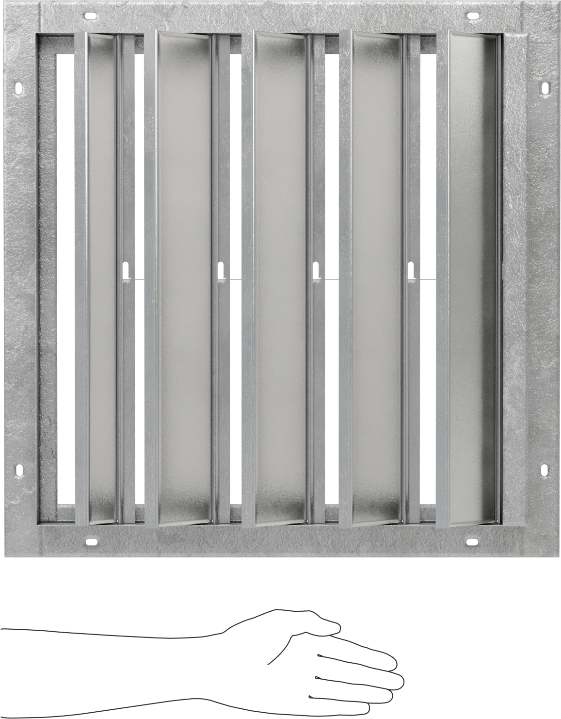 Yüzeye Monte Edilebilir Ayarlanabilir Kanatlı Duvar Tipi Panjur, Galvanizli Çelik Çerçeve ve Alüminyum Bıçaklı, 20-1/2" Kare Açıklık için