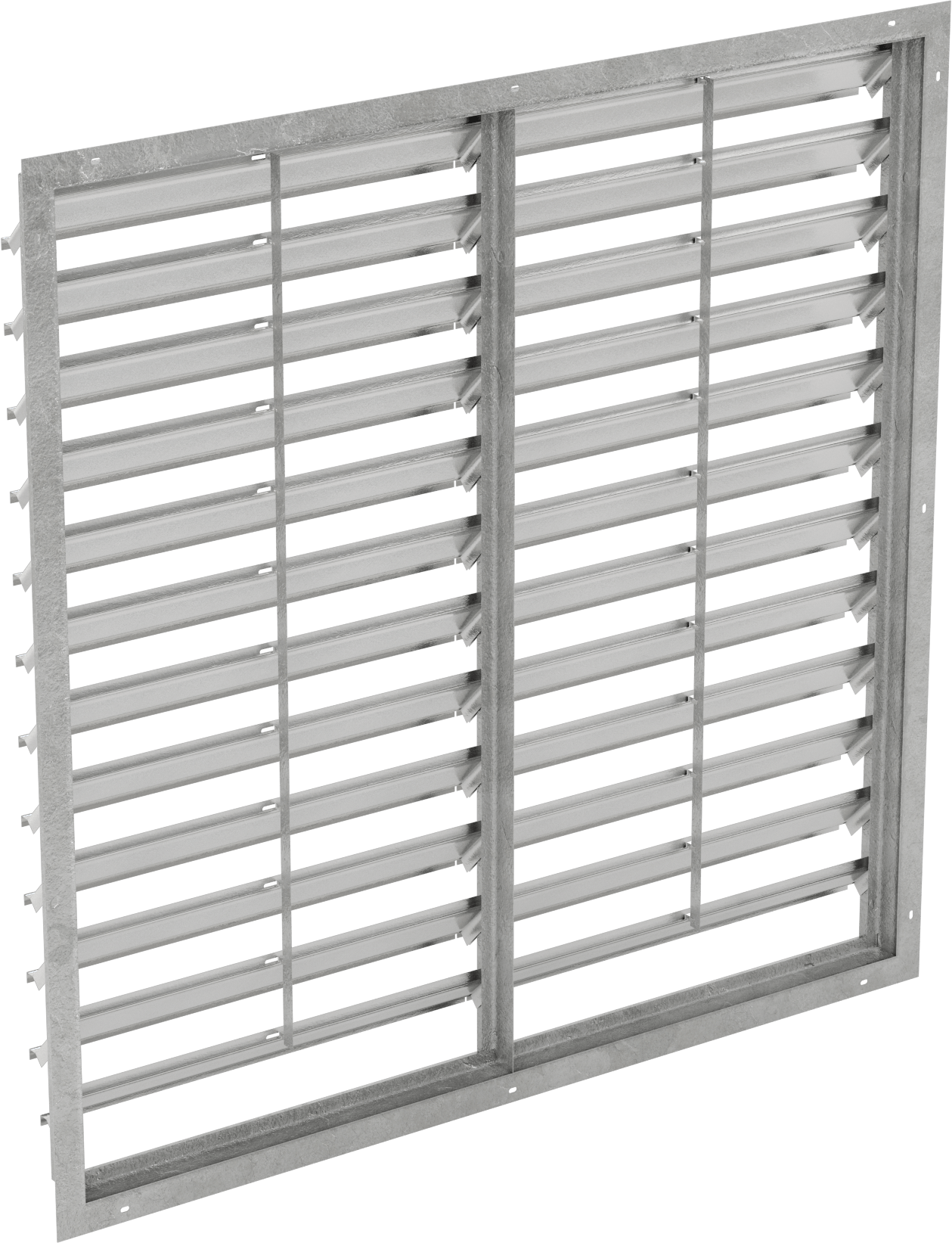 Yüzeye Monte Edilebilir Ayarlanabilir Kanatlı Duvar Tipi Panjur, Galvanizli Çelik Çerçeve ve Alüminyum Bıçaklı, 48-1/2" Kare Açıklık için