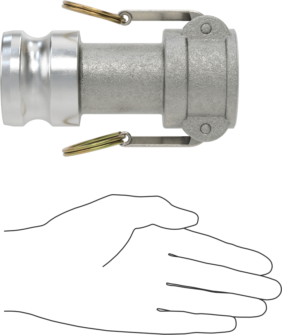 Paslanmaz Çelik Kollu Alüminyum Kam-Yivli Hortum Bağlantı Elemanı, Redüksiyon Adaptörü, 2 Plug x 1-1/2 Soket Kaplin Boyutu
