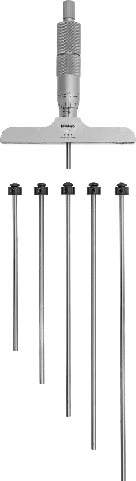 Mitutoyo Derinlik Mikrometresi, NIST Sertifikalı, Model 129-132, 0 ila 6" Ölçüm Aralığı