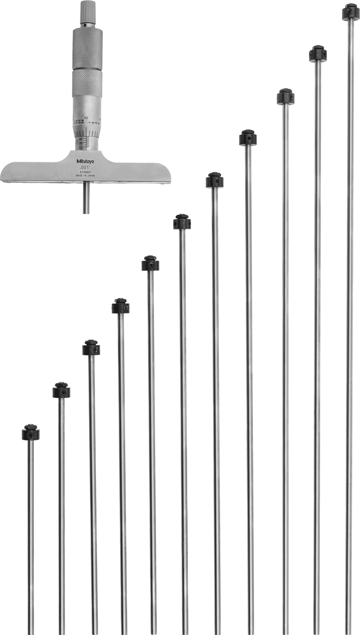 Mitutoyo Derinlik Mikrometresi, NIST Sertifikalı, Model 129-150, 0 ila 12 inç Ölçüm Aralığı