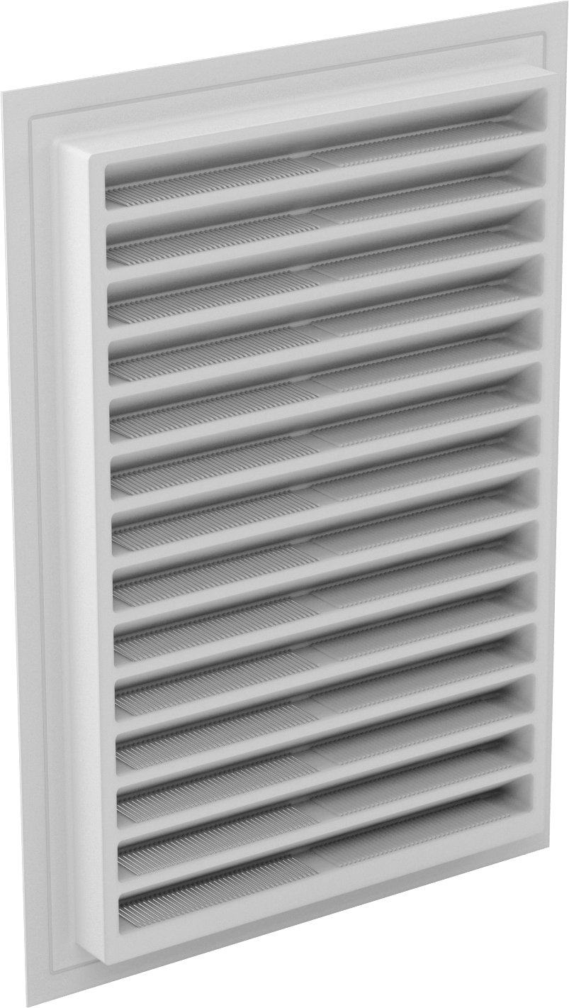 Sabit bıçaklı duvara monte panjur, Plastik Çerçeve, 12“ x 18” Açıklık için, 14-1/2" Toplam Genişlik