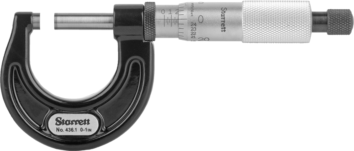 Starrett Dış Mikrometre, Cırcırlı Yüksük ile, 436.1xrl-1 Numaralı, 0“ ila 1” Aralık