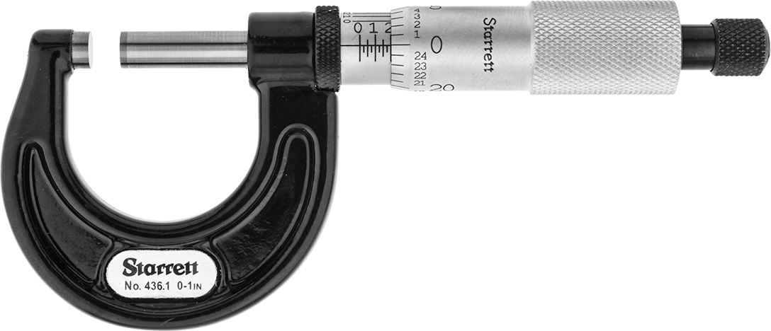 Starrett Dış Mikrometre, Cırcırlı Yüksük ile, Numara T436.1xrl-1, 0“ ila 1” Aralık