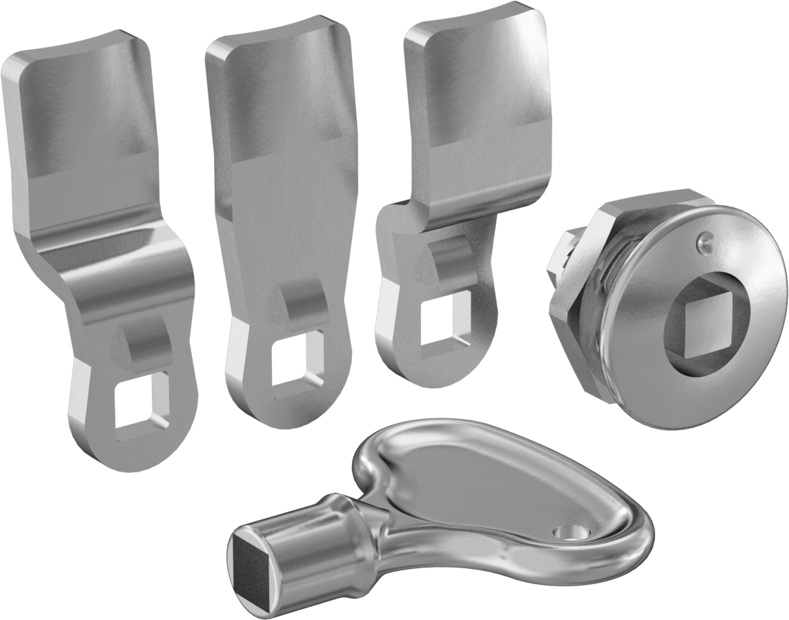 Kare Tahrikli Kam Kilidi, Toz Boyalı Çinko, 1/4" Maksimum Kalınlık için, 1-1/8" Baş Çapı