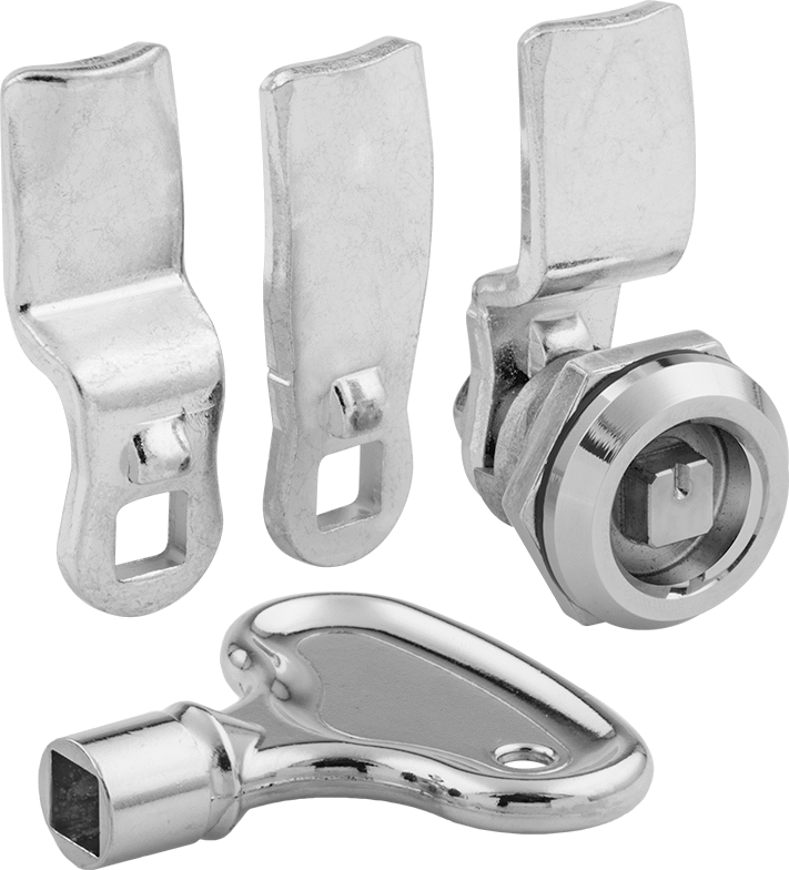 Kare Tahrikli Kam Kilidi, Krom Kaplı Çinko, 1/4" Maksimum Kalınlık için, 1-1/8" Baş Çapı